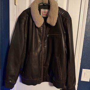 Levi's Dark Brown Leather Jacket with Shearling Collar